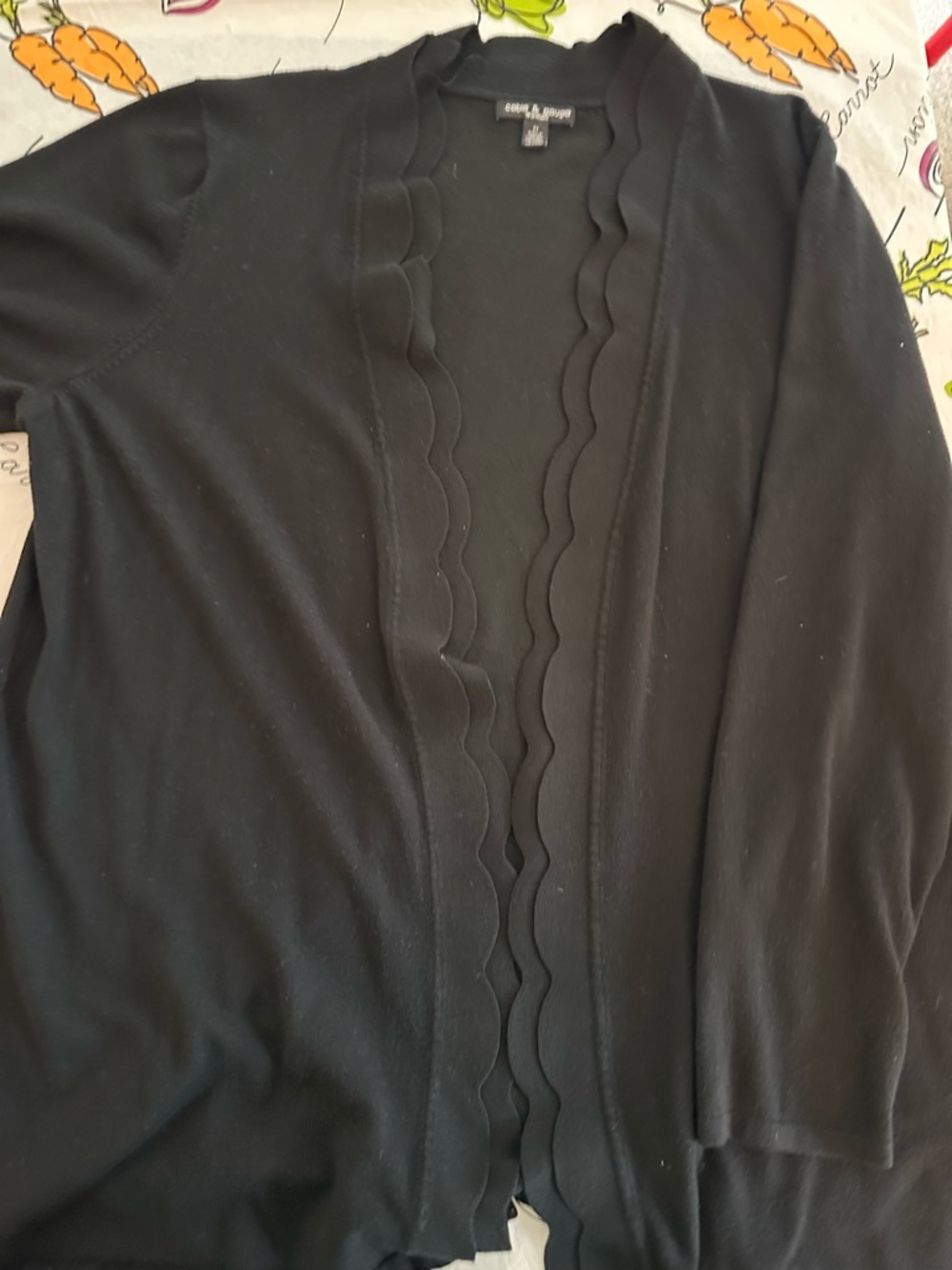 Evan Picone Black Ribbed Scallop-Edge Sweater